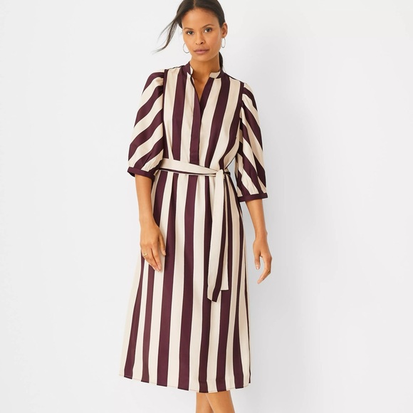 Ann Taylor Striped Balloon Sleeve Midi Dress | Size Small - Picture 3 of 13